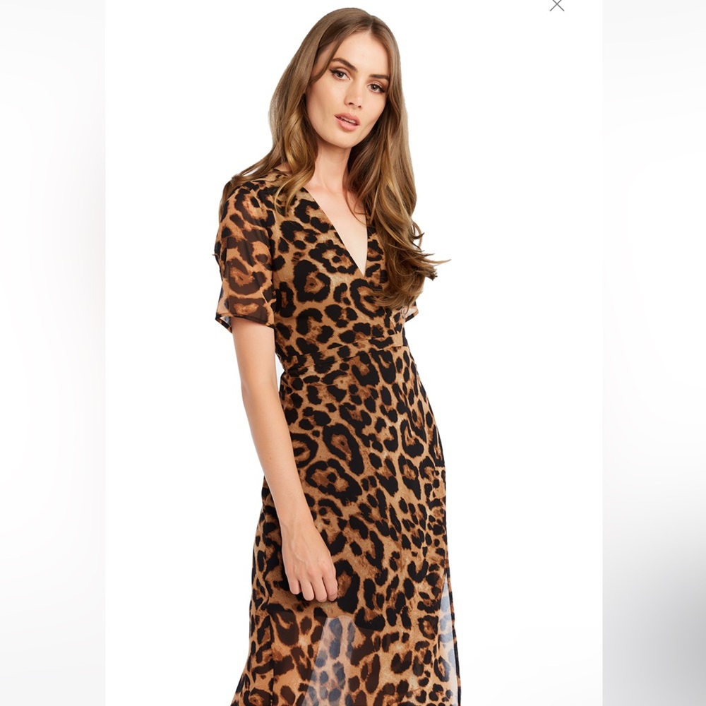 Bardot Brown Leopard Midi Wrap Dress - 4/XS - Picture 5 of 15